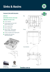 3Monkeez AB-CS-B - Cleaners Sink with Wall Mount Brackets