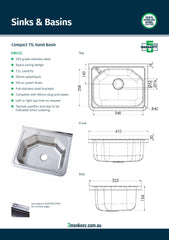 3Monkeez HB11C - Compact Stainless Steel Hand Basin