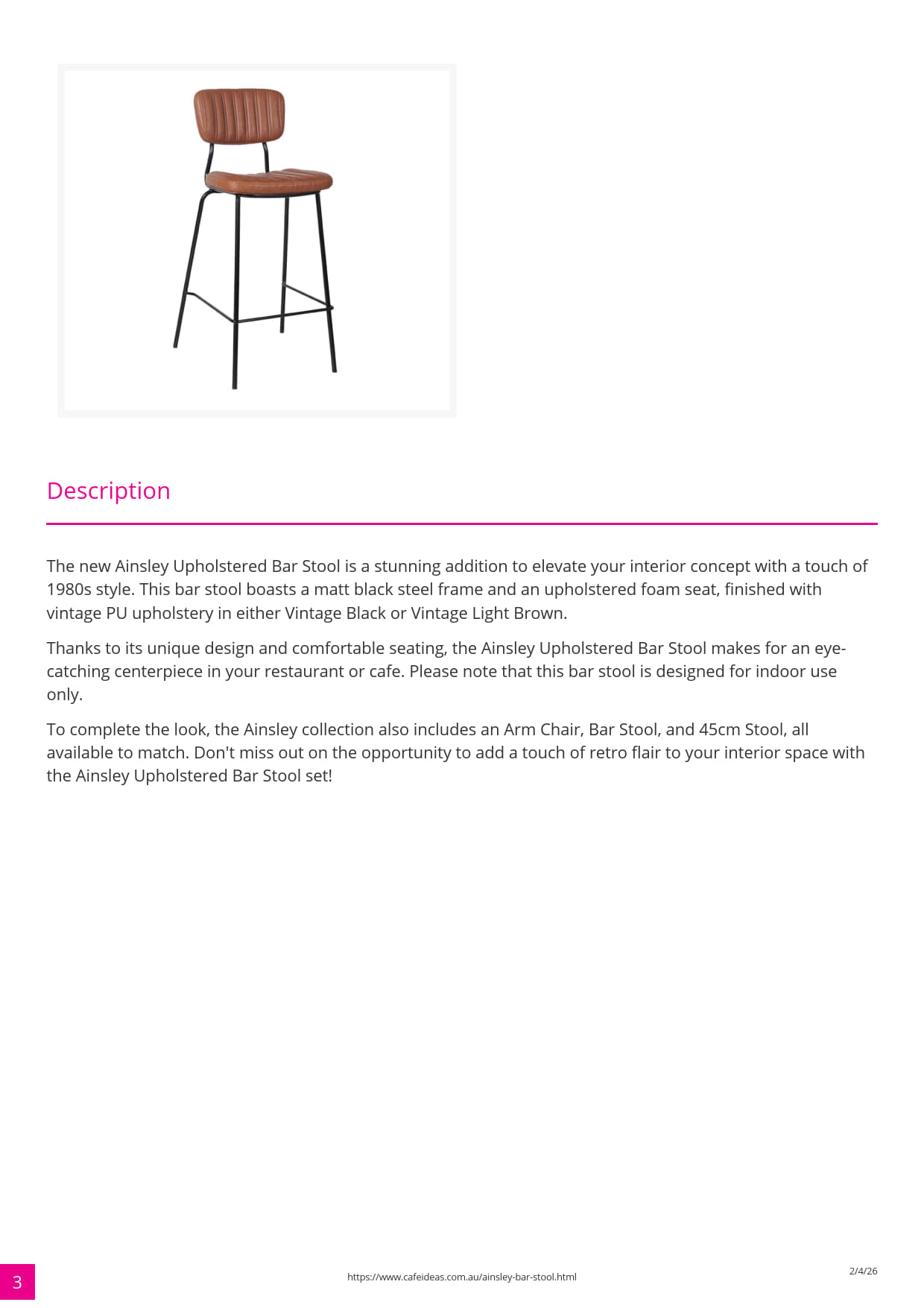 Ainsley Upholstered Bar Stool with Backrest