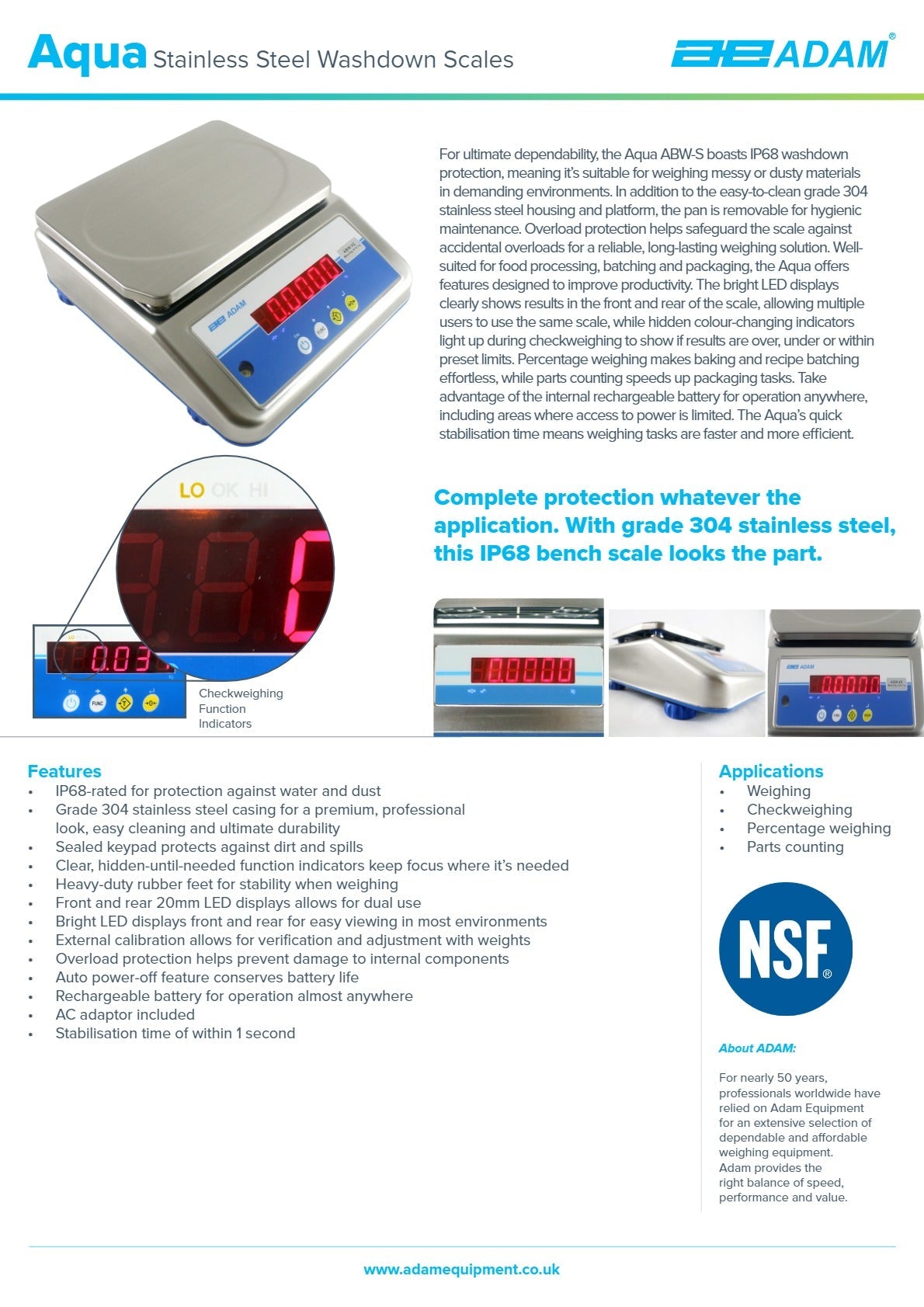 Adam Equipment Aqua ABW 32S - Stainless Steel Waterproof Scales