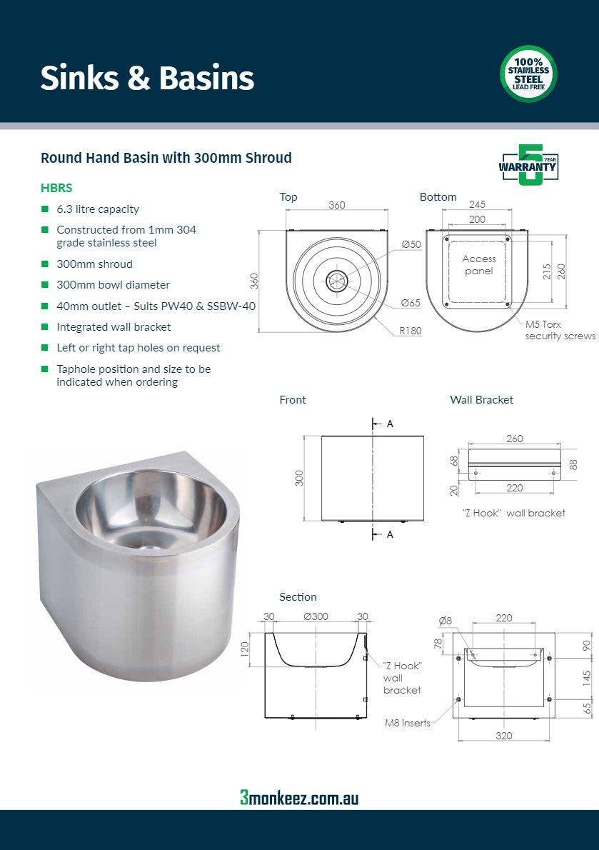 3Monkeez HBRS - Round Hand Basin
