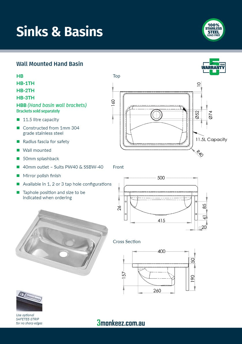 3Monkeez HB - Wall Mounted Hand Basin
