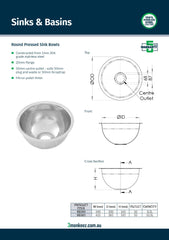 3Monkeez RB300 - Round Pressed Sink Bowl