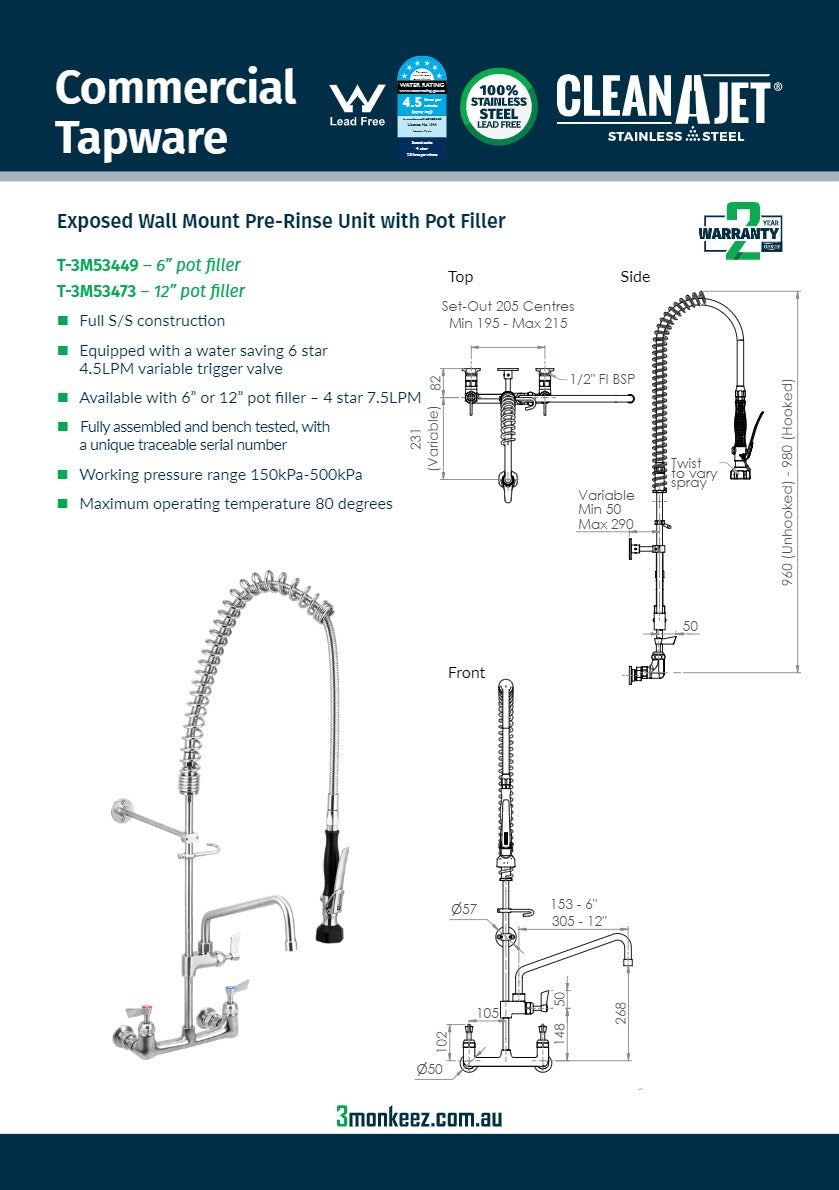 3Monkeez T-3M53473 - Exposed Wall Mount Pre-Rinse
