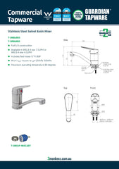 3Monkeez T-3MB6MIX - Stainless Steel Swivel Basin Mixer