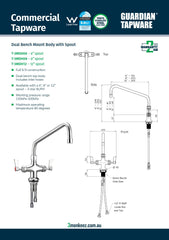3Monkeez T-3MDH08 - Dual Bench Mount Tap Body with 8" Spout