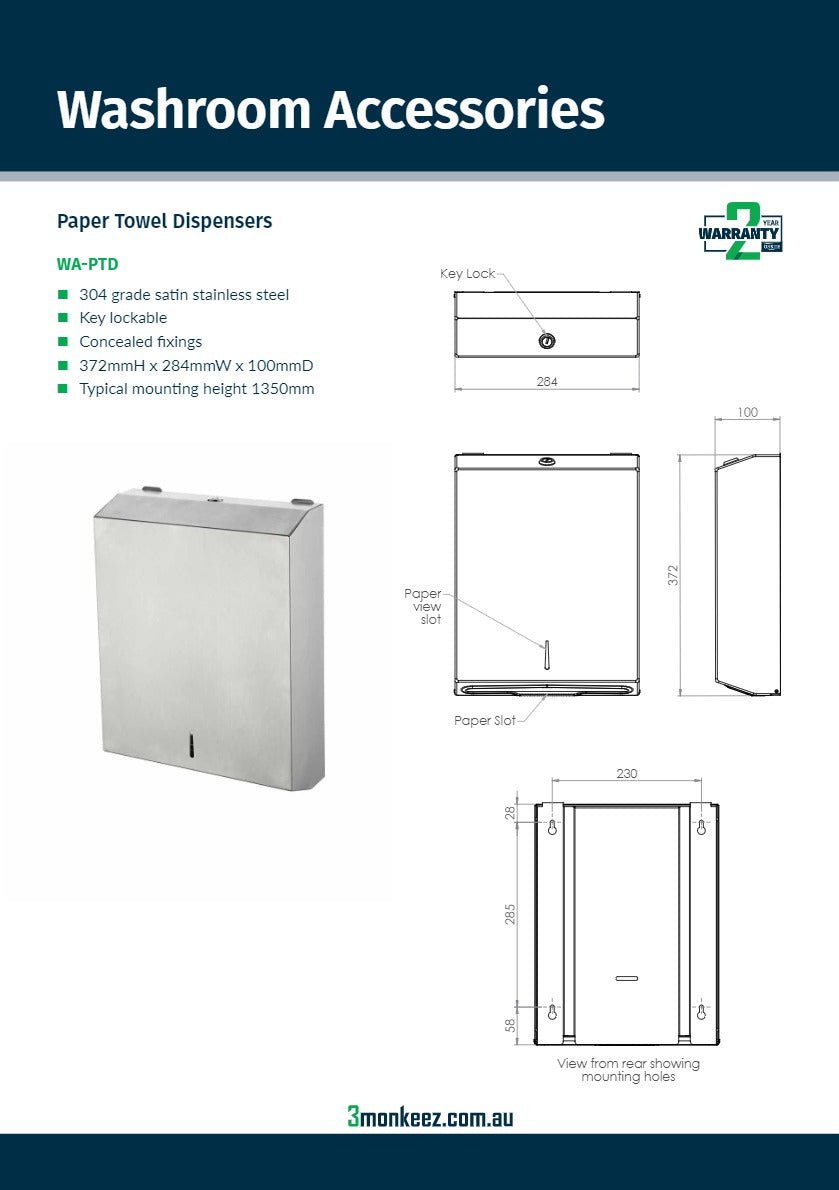 3Monkeez WA-PTD - Slimline Paper Towel Dispenser