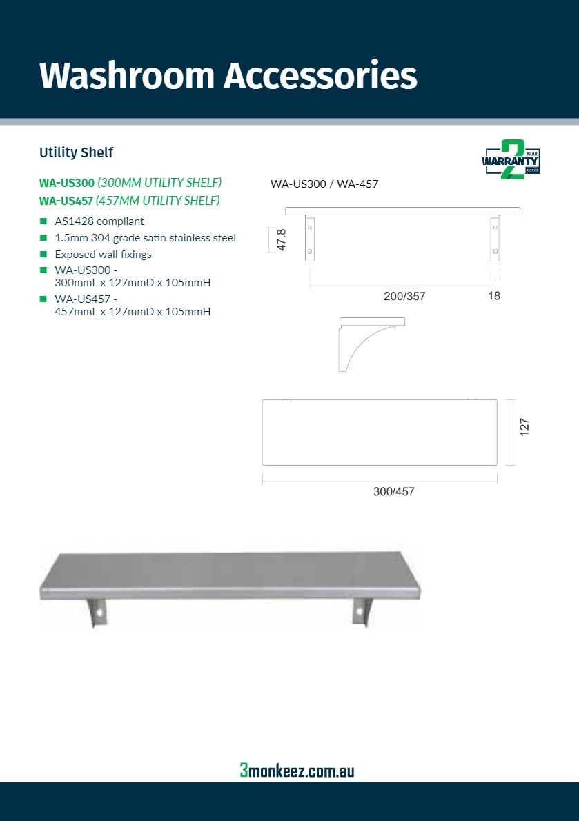 3Monkeez WA-US454 - Stainless Steel Utility Shelf